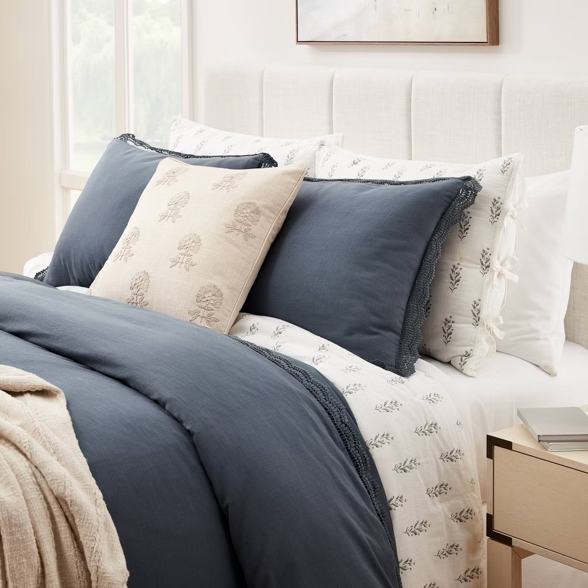 Square Embroidered Floral Decorative Throw Pillow Light Beige - Threshold™ designed with Studio... | Target