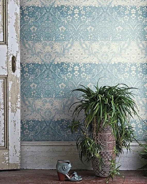 York Patina Vie Zara Vintage Farmhouse Rustic Cottage Blue Damask Wallpaper VE7062 | Etsy (US)