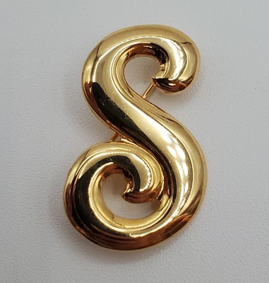VTG Letter S Brooch 1.25in Polished Gold Tone Cursive Heavyweight Estate Pin | eBay US