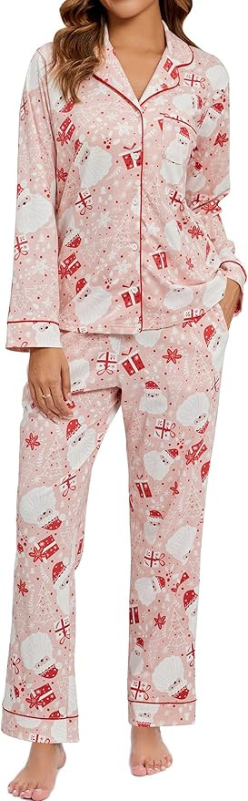 LUBOT Christmas Pajamas 100% Cotton Womens Pajamas Set 2 Piece Soft Button-Down Xmas PJs Set Slee... | Amazon (US)