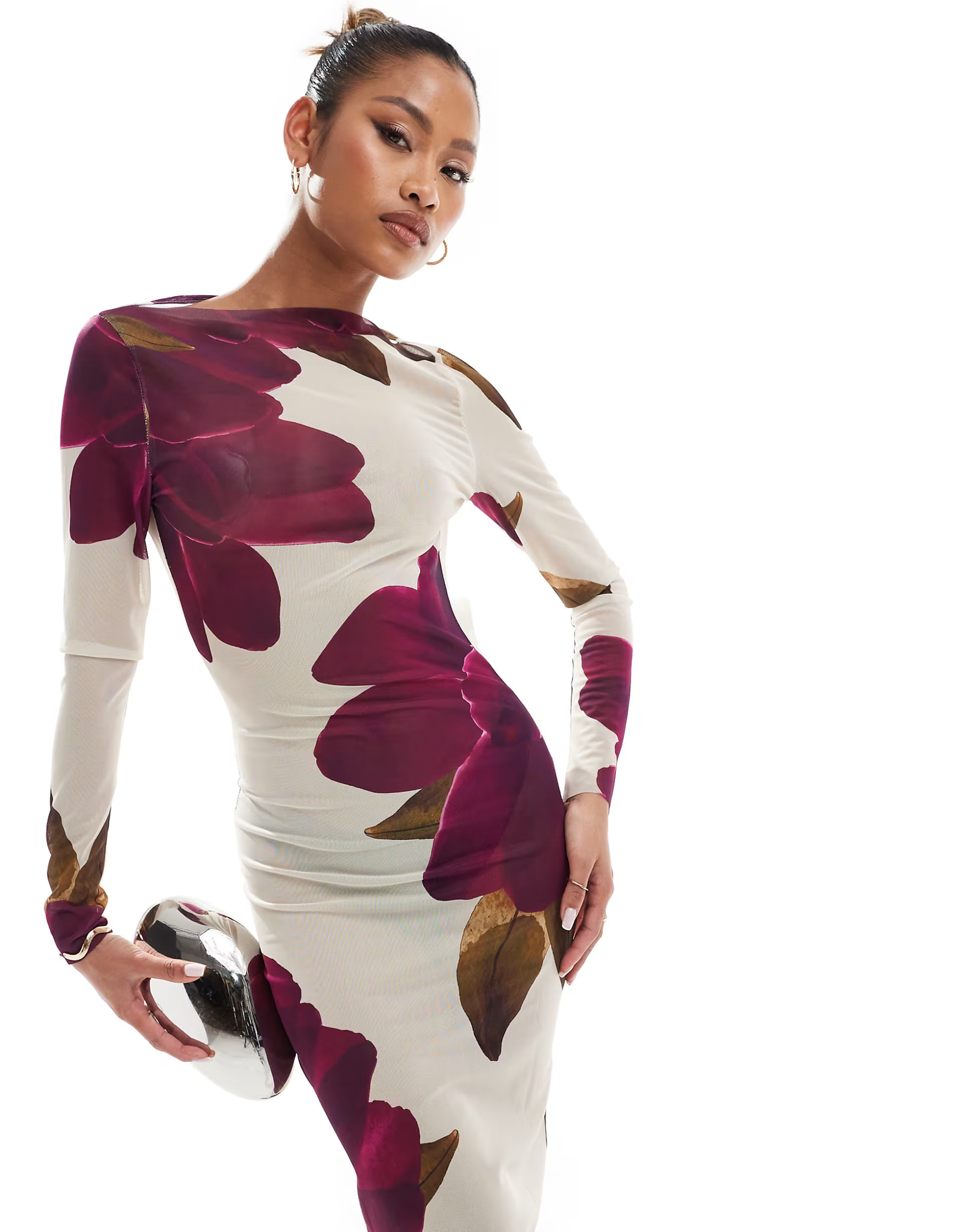 Murci exclusive mesh maxi dress in cream and purple peony print | ASOS | ASOS (Global)