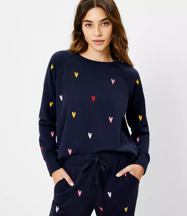 Lou & Grey Colorful Heart Terry Sweatshirt | LOFT | LOFT