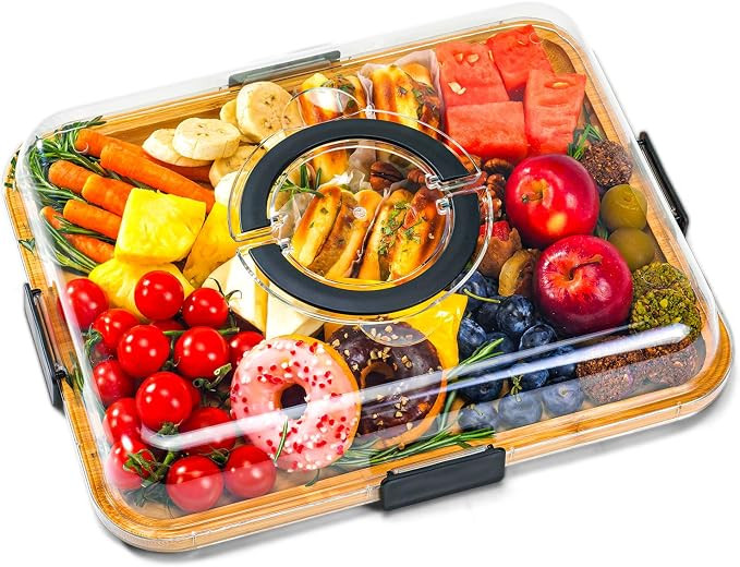 Charcuterie Board with Lid, Portable Bamboo Cheese Board for Travel, Picnics and Entertaining, Co... | Amazon (US)