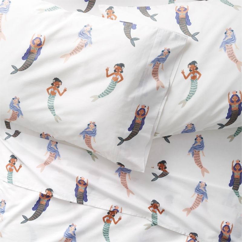 Modern Kaia Kids Organic Mermaid Sheet Set | Crate & Kids | Crate & Kids | Crate & Barrel