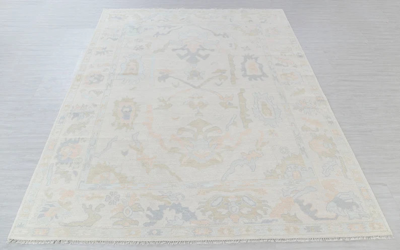 Cream Muted Modern Oushak Rug Premium Wool Hand Knotted - Etsy | Etsy (US)