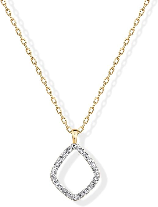 PAVOI 14K Gold Plated Two Toned Mixed Metals Diamond Shaped Dangle Pendant Necklace for Women wit... | Amazon (US)