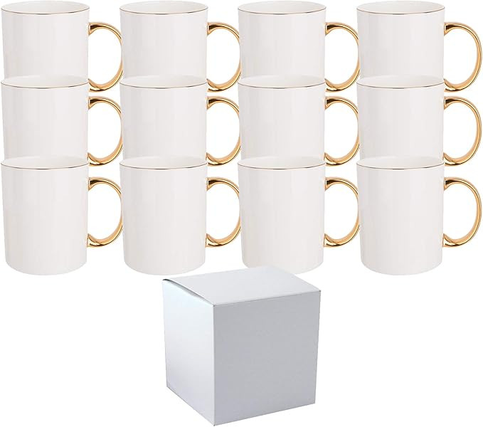 Case of 12 11 oz. GOLD Rim & Handle- Ceramic Sublimation Mugs - Professional Grade Sublimation Mu... | Amazon (US)
