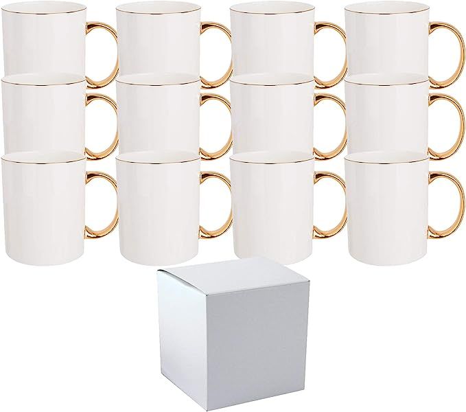 Case of 12 11 oz. GOLD Rim & Handle- Ceramic Sublimation Mugs - Professional Grade Sublimation Mu... | Amazon (US)