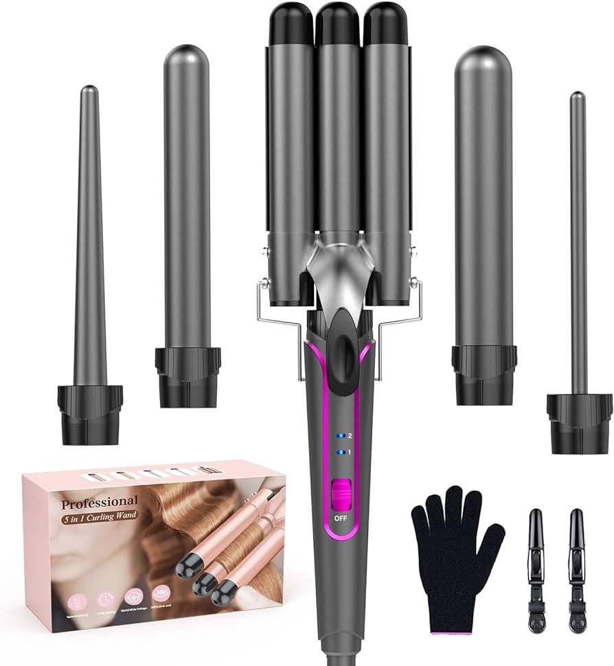 Waver Curling Iron Curling Wand - BESTOPE PRO 5 in 1 Curling Wand Set with 3 Barrel Hair Crimper ... | Amazon (US)