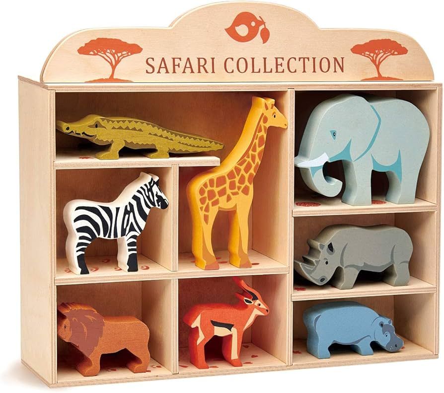 Tender Leaf Toys Safari Animals – 8 Wooden Zoo Figurines with a Display Shelf -Classic Toy for ... | Amazon (US)