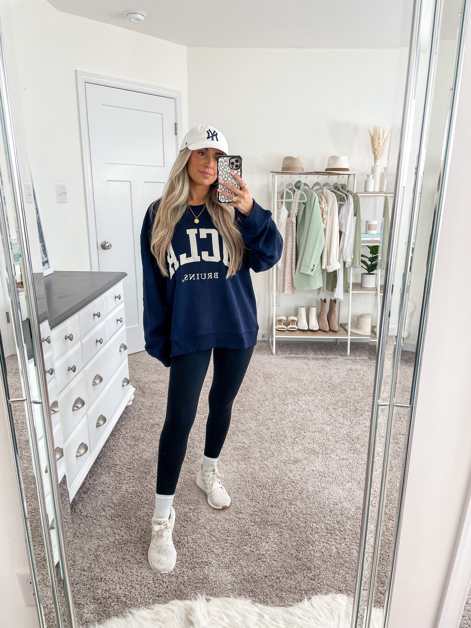 Cozy casual pre fall outfit inspo 
+ H&M UCLA sweatshirt | size large 
+ Amazon leggings | xs 25 inch 

Fall style, fall fashion, pre fall outfit, neutral style, neutral outfit, new in H&M, H&M new arrivals 

#LTKstyletip #LTKunder50 #LTKSeasonal