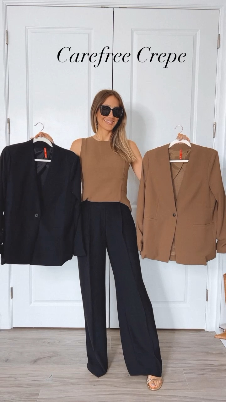 Carefree in Crepe 🤎, blazer, @caitlinwarakomski (IG) styling our NEW  Carfree Crepe Blazer and Pleated Short #spanx Shop Now