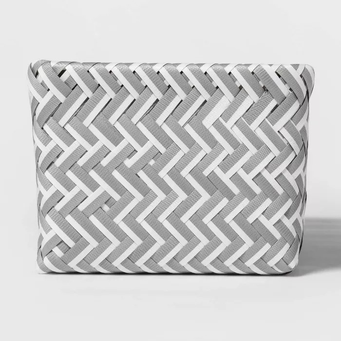 Small Rectangle 3 Compartment Woven Bin Gray and White - Room Essentials™ | Target