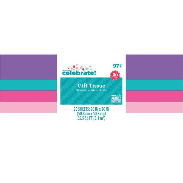 Way To Celebrate Bright Color and White Tissue Paper 20 Count - Walmart.com | Walmart (US)