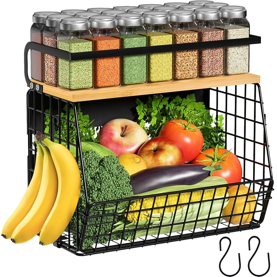Magnetic Shelf for Fridge with Wood Lid, Fruit Potato and Onion Storage Bins, Pantry Organizers &... | Amazon (US)