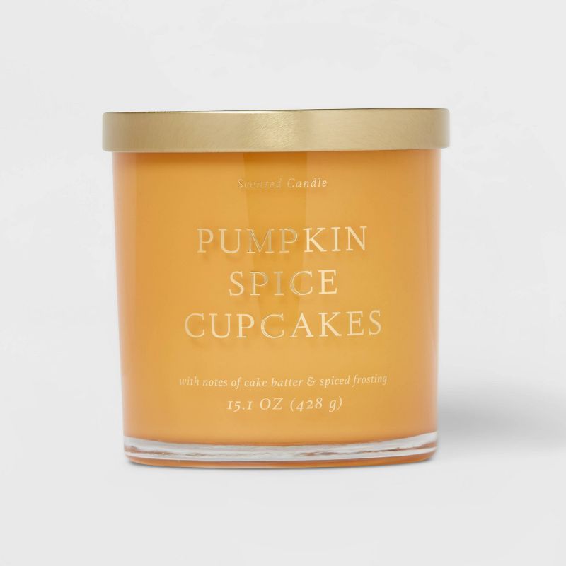15.1oz Pumpkin Spice Cupcakes Solid Color Glass Candle Orange - Opalhouse™ | Target