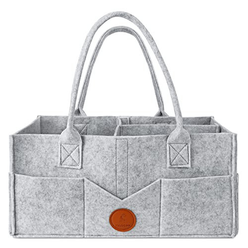 Maliton Diaper Caddy Organizer - Diaper Caddy for Baby Nursery Storage, Felt Diaper Organizer for Baby Stuff with Handle, 15" x 9" x 7" Portable Baby Basket Boy Girl Changing Table Organizer (Grey) | Amazon (US)