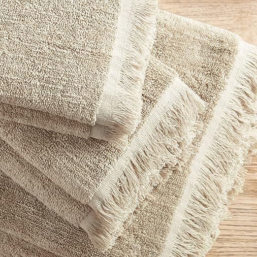 INK+IVY Nova 100% Cotton Terry Bath Towel Set, Soft Dobby Slub Fabric with Fringe Hem Design, Plu... | Amazon (US)