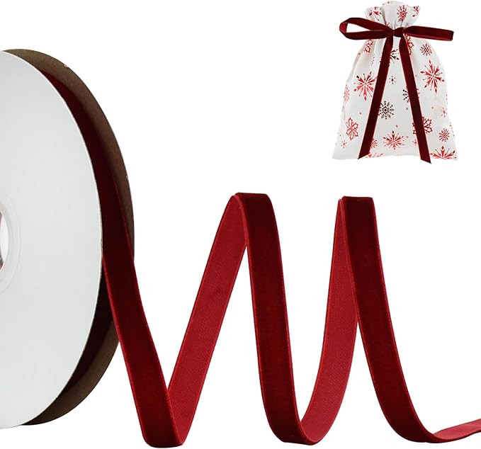 TONIFUL Burgundy Velvet Ribbon 3/8 Inch x 10yds, Vintage Velvet Ribbons, for Christmas Wreath Dec... | Amazon (US)