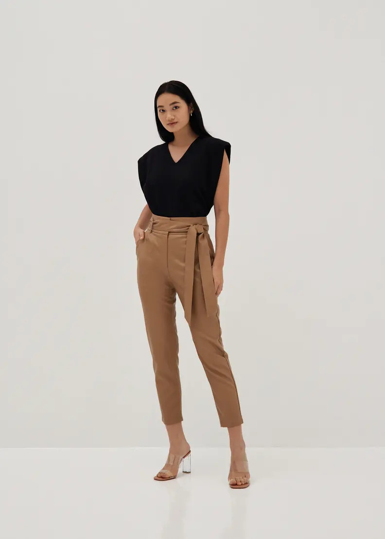 Mindi Pleather Peg Leg Trousers | LOVEBONITO SINGAPORE PTE LTD