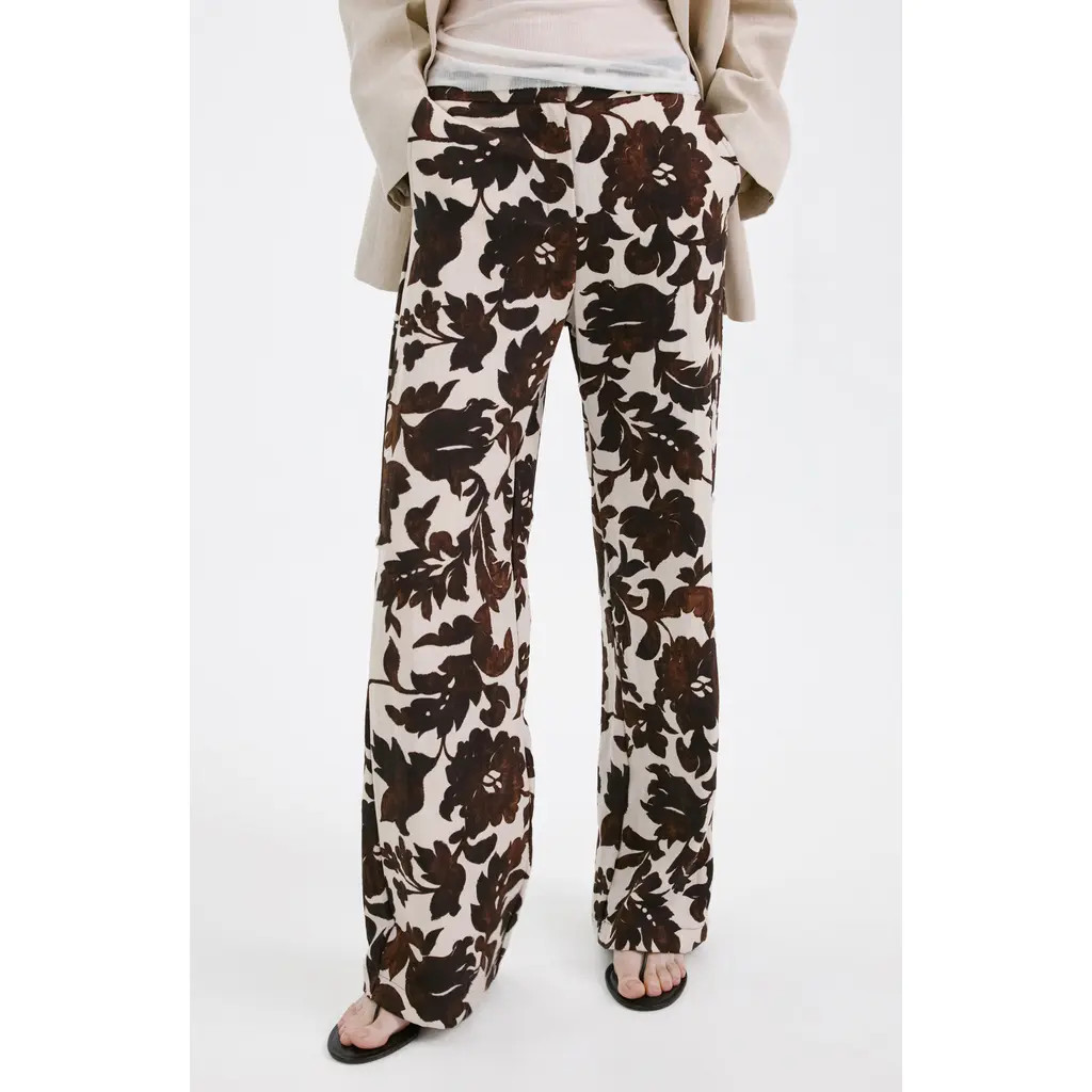MANGO Floral Pants in Brown at Nordstrom, Size Medium | Nordstrom