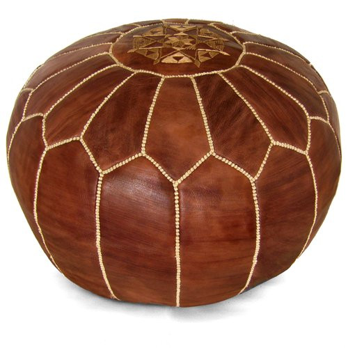 Ikram Design Stuffed Brown Moroccan Leather Pouf Ottoman, 20" Diameter and 13" Height | Walmart (US)