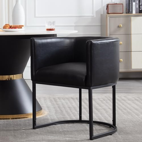 RIVOVA Upholstered Dining Chair, Modern Barrel Side Armchair Upholstered Dining Room Chairs Comfy Armchair Kitchen Side Chair for Living Room, Black PU Leather | Amazon (US)