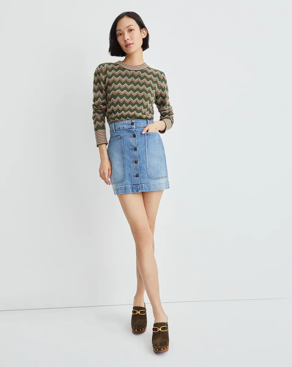 Senia Denim Miniskirt | Patch Pockets | Veronica Beard