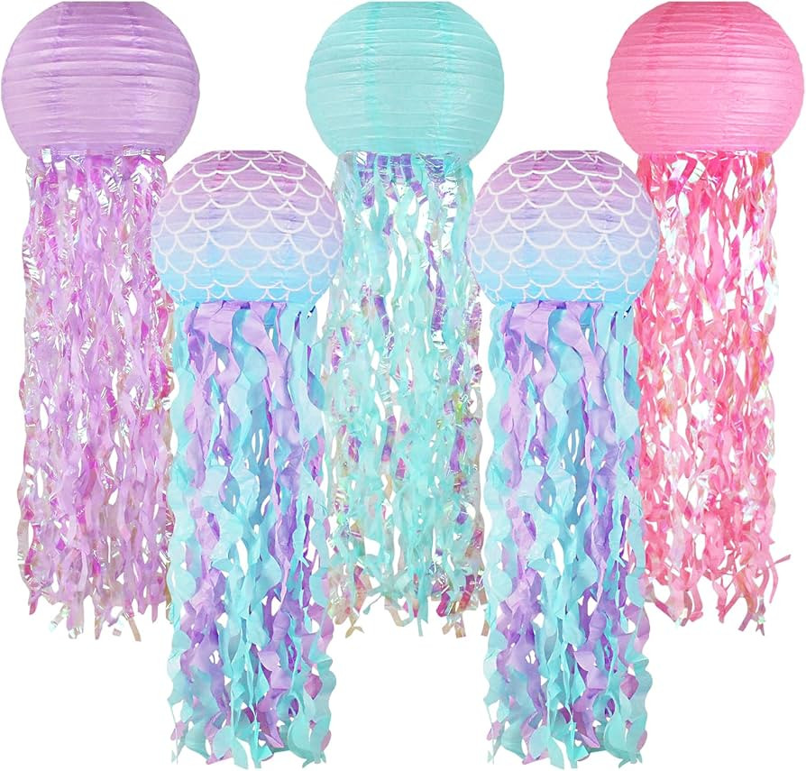 Mermaid Birthday Decorations, Jellyfish Paper Lanterns Pink Lavender Blue Mermaid Scales Hanging ... | Amazon (US)