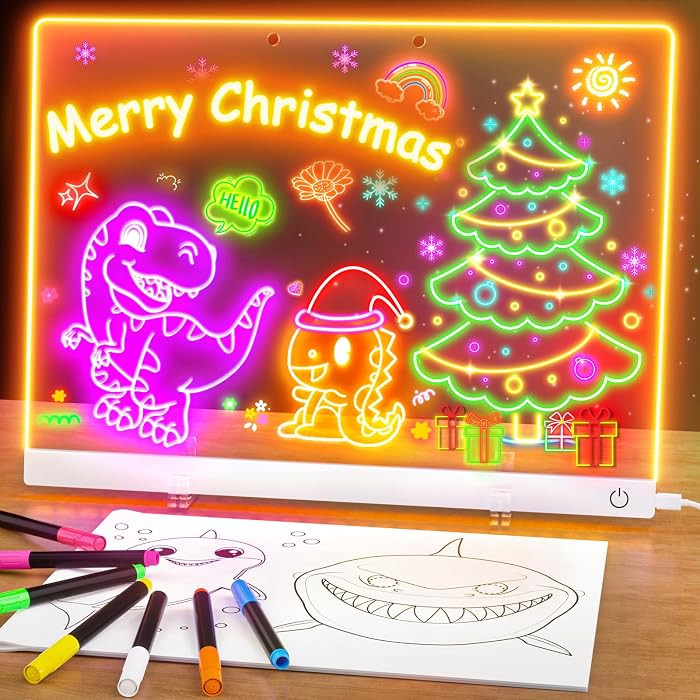 Led Drawing Board for Kids, 13.7"X10" 6-Color Neon Glow Memo Drawing Tablet, Light-Up Acrylic Dry... | Amazon (US)