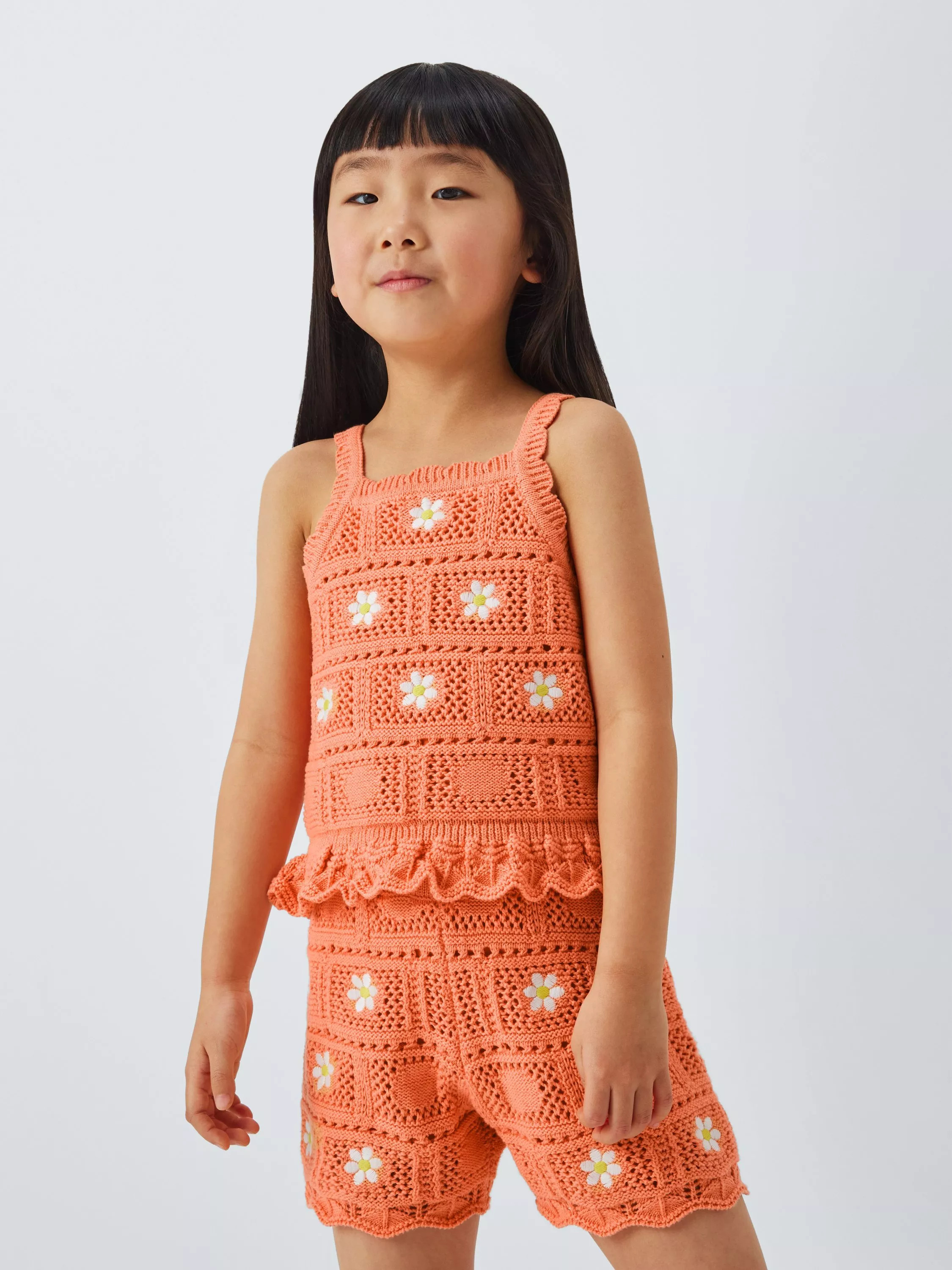 John Lewis Kids' Floral Crochet Knit Top, Orange | John Lewis (UK)