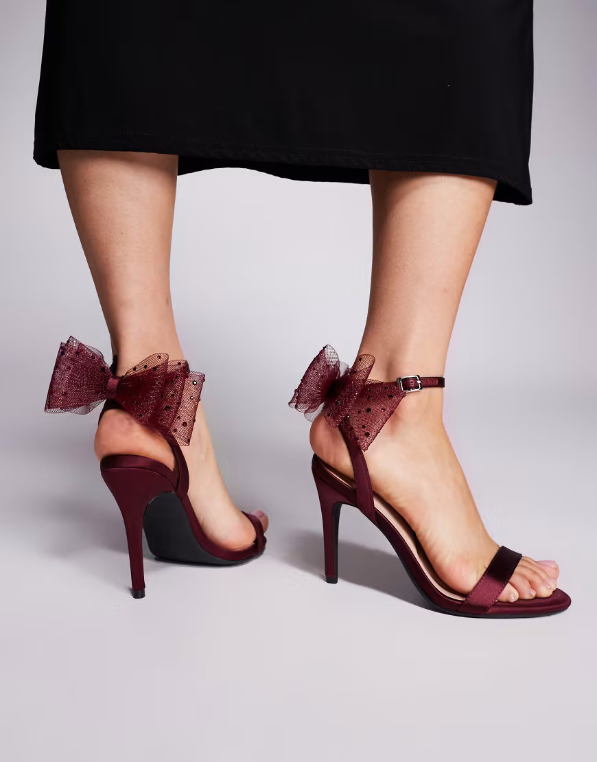 New Look mesh bow heeled sandals in burgundy-Red | ASOS (Global)