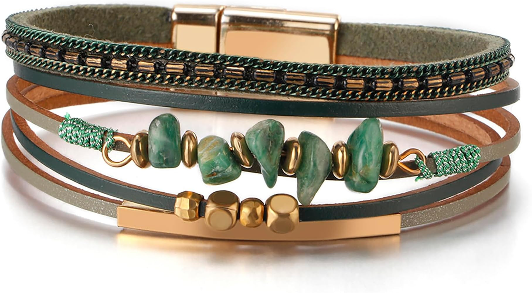 Fesciory - Pulseras de cuero para mujer, cuentas de cristal, diseño de leopardo, estilo bohemio,... | Amazon (US)