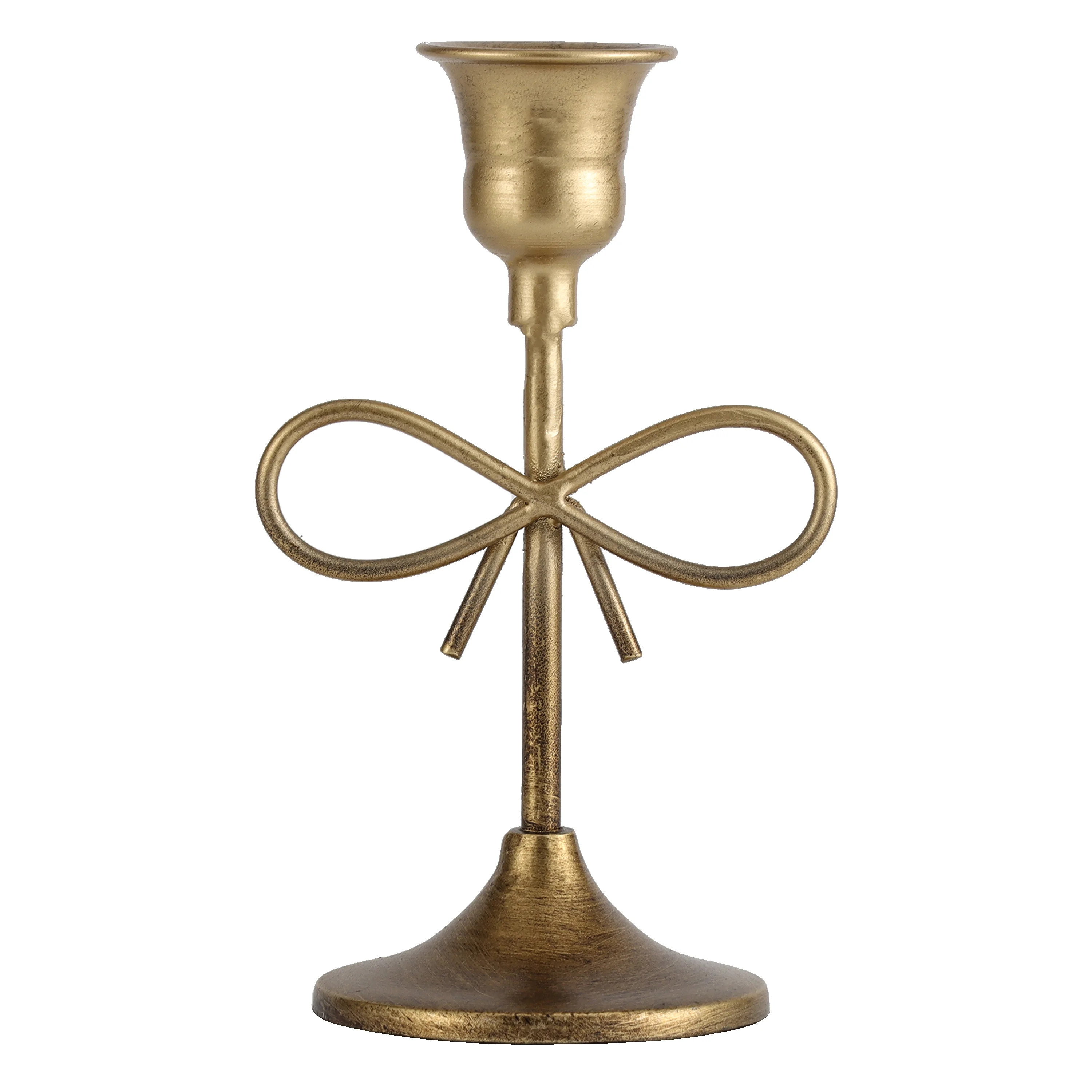 Home Decor Collection Gold Metal 5.91" Indoor Tabletop Taper Candleholder with Bow Accent | Walmart (US)