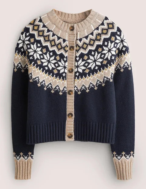 Chunky Fair Isle Cardigan Navy, Chinchilla Fair Isle Women Boden | Boden (US)