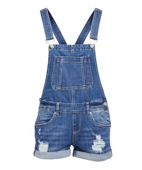 Medium Wash Distressed Denim Shortalls - Juniors | Zulily