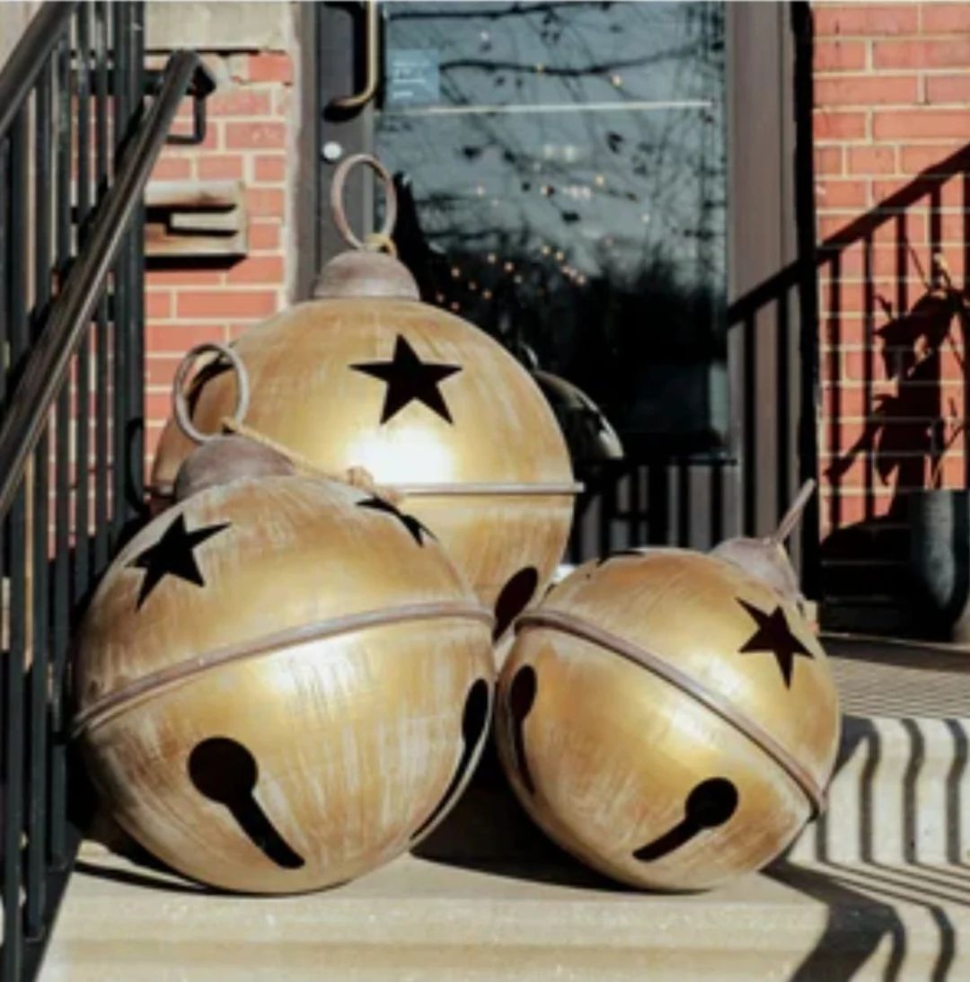 Jumbo Extra Large Gold Metal SET OF 3 Large Jingle Bell Christmas Decorating Metal Bell Giant Sle... | Etsy (US)