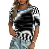 PRETTYGARDEN Women's Summer Puff Sleeve Tops Casual Ribbed Knit Crop Top Color Block Trendy Crewn... | Walmart (US)