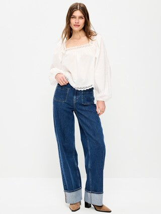 Extra High-Waisted Cuffed Wide-Leg Jeans | Old Navy (US)