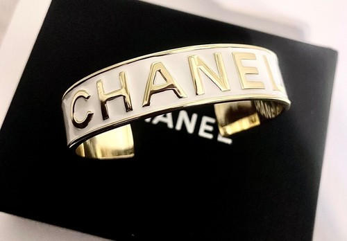 AUTHENTIC CHANEL WHITE ENAMEL AND GOLD LOGO CUFF BRACELET  | eBay | eBay US
