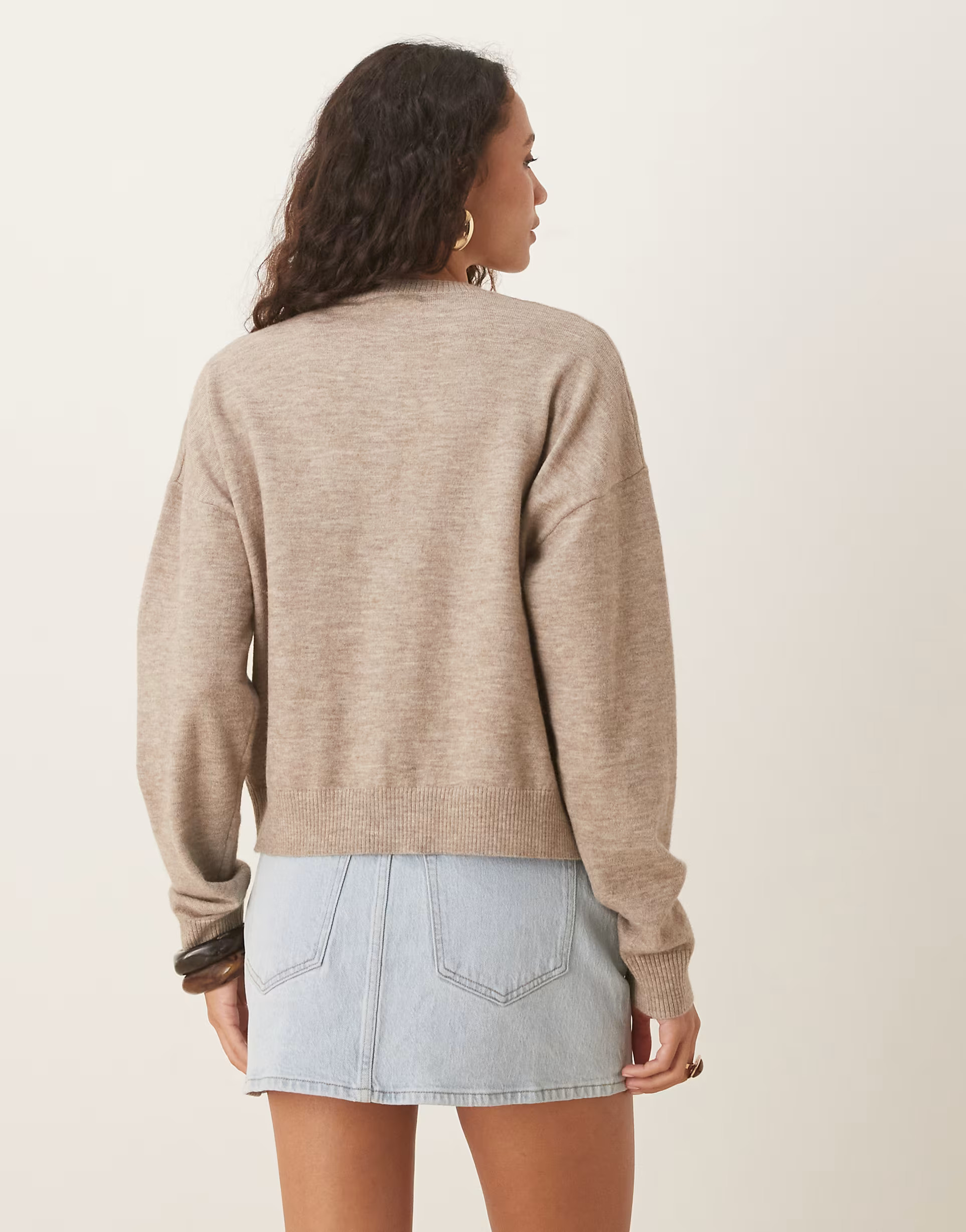Glamorous tie neck knit jumper in coffee oat | ASOS (Global)