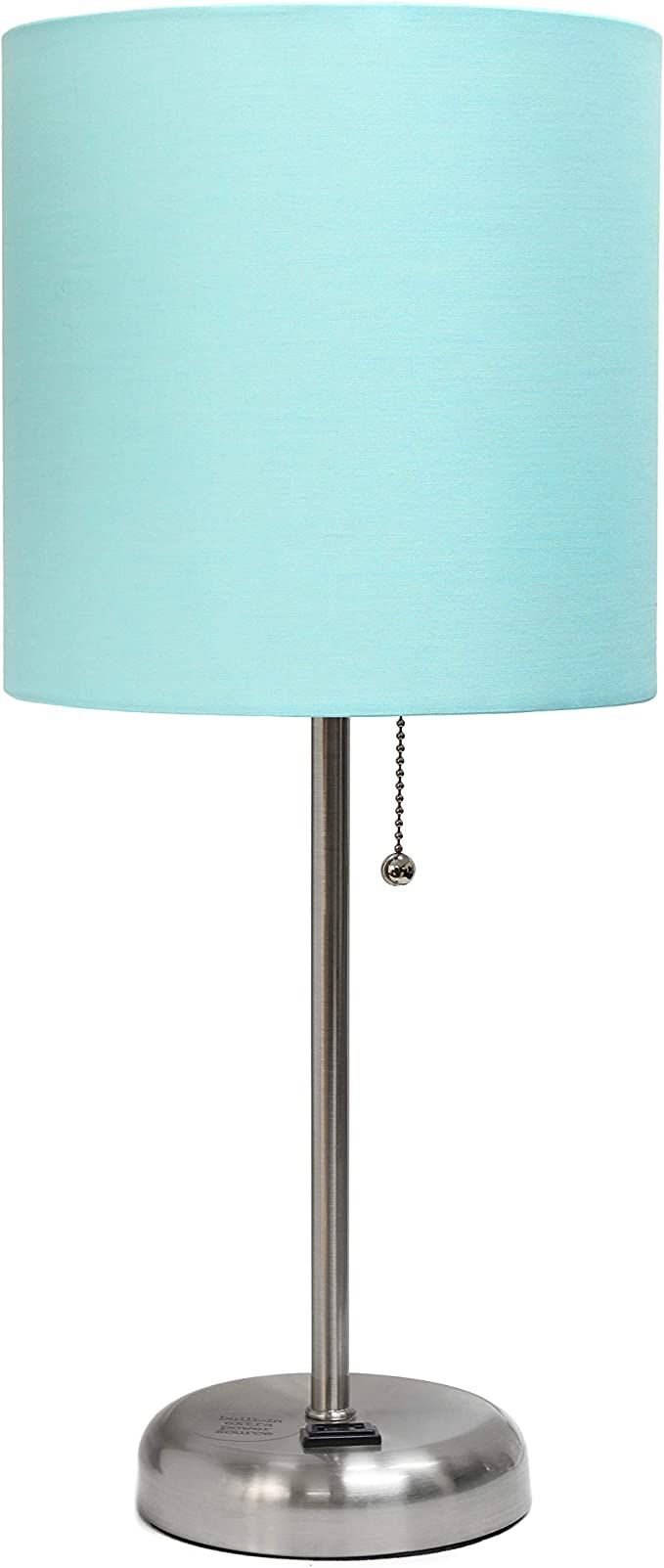 Limelights LT2024-AQU Stick Charging Outlet Table Lamp, Brushed Steel Base/Aqua Shade | Amazon (US)