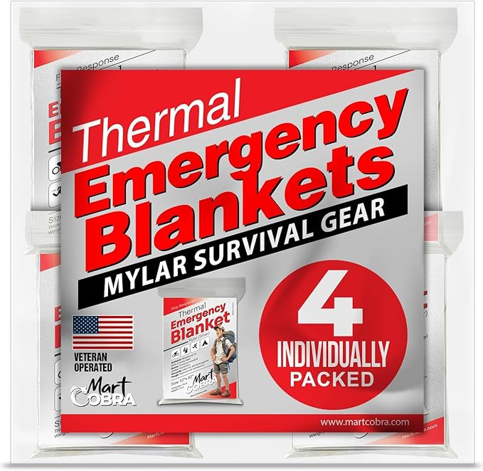 Emergency Blanket 4-Pack Space Mylar Blankets Survival Gear and Supplies Reusable Thermal Camping... | Amazon (US)