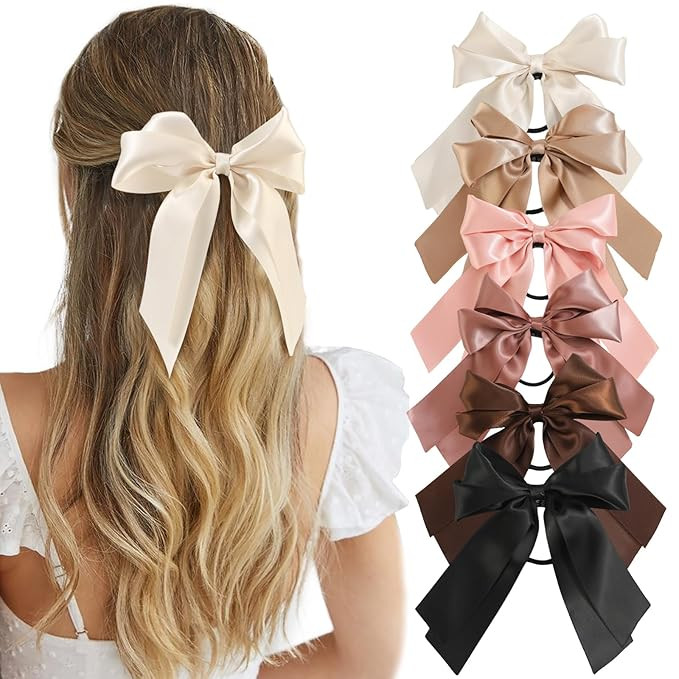 Yougeigy 6PCS Bow Hair Ties, Satin Hair Ribbon, Ribbon Hair Bows for Women Girls, Elastics Hair S... | Amazon (US)