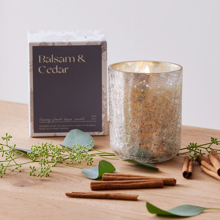 Boxed Crackled Glass Candle - Balsam &amp; Cedar | West Elm (US)