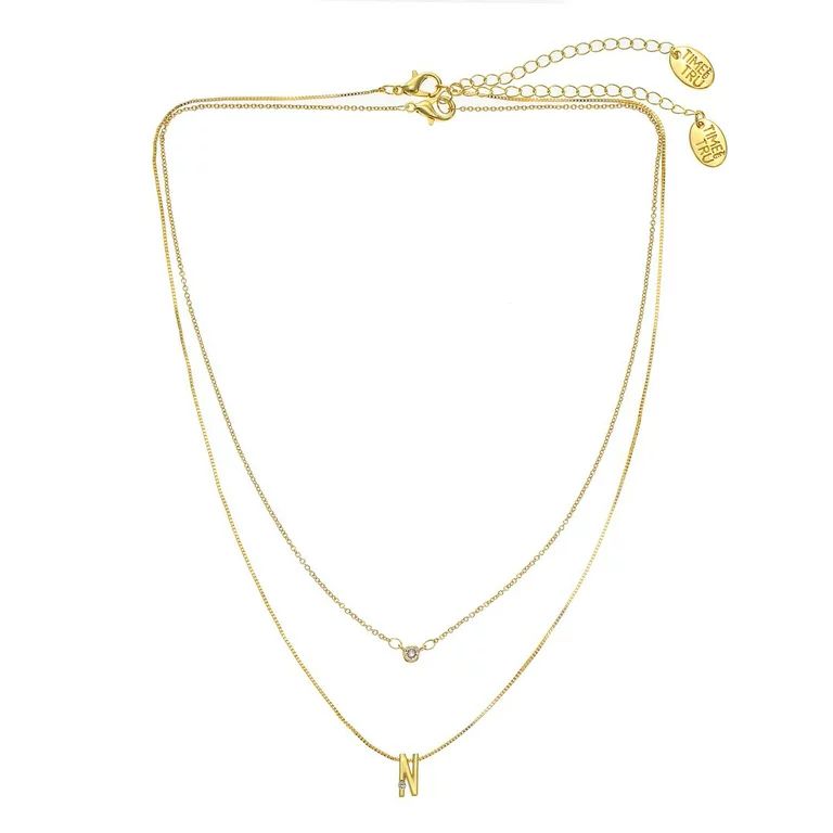 Time and Tru Goldtone Initial Letter "N" Necklace Set for Women, 2 Piece Set | Walmart (US)