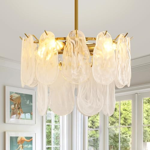 Modern Gold Cloud Glass Chandeliers, 15.7 Inches Creative Crystal Pendant Ceiling Fixture, 2 Tier Luxury Height Adjustable Chandelier, 4-Light for Bedroom Living Room Dining Room Hallway Foyer (E12) | Amazon (US)