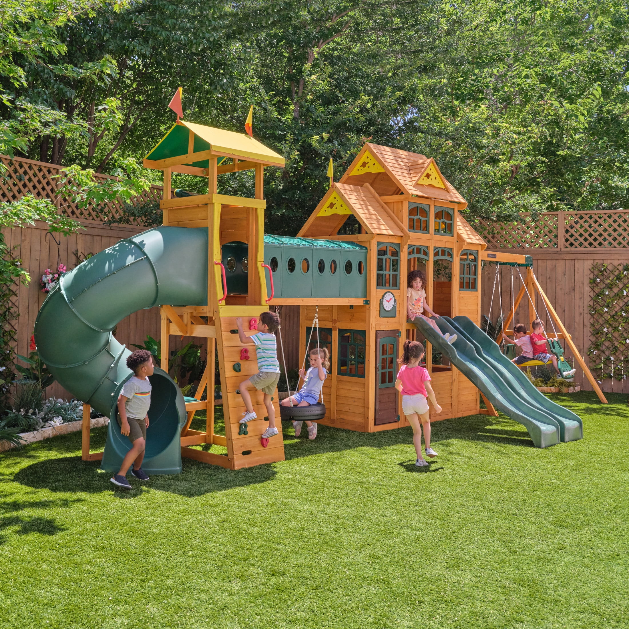 KidKraft Bear Cave Lodge Swing Set with 2 Swings and Tunnel | Walmart (US)