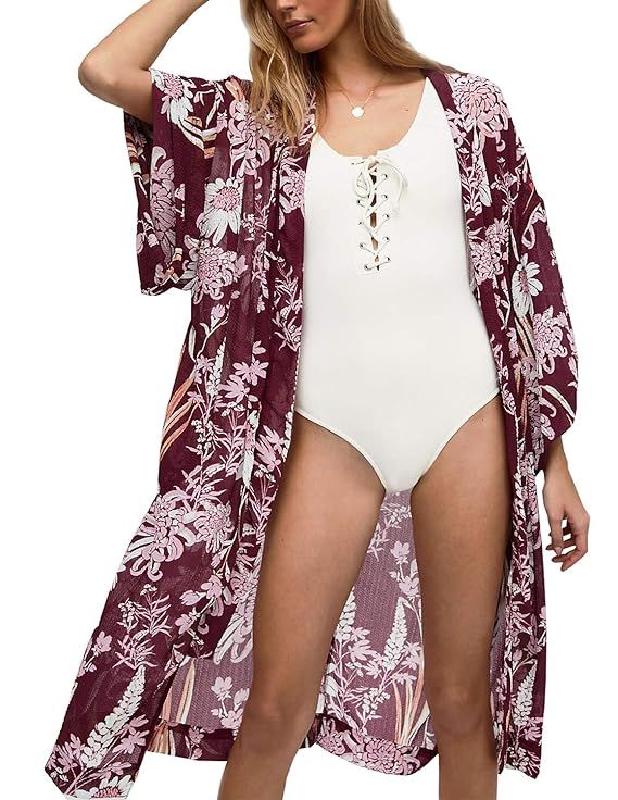 ChainJoy Women’s Chiffon Long Kimono Sheer Loose Cardigan Lightweight Breathable Cover ups | Amazon (US)