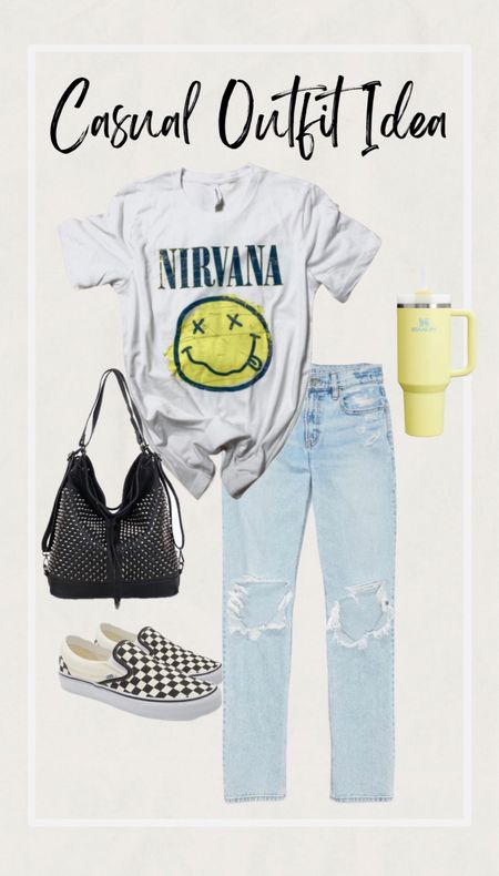 Casual outfit idea. 

Use code shaynaslife on the tee to save $ 
Jeans size 14 , Tees L for regular fit XL is slightly oversized and 2x is perfect for bike shorts. 
#midsize #sale #jeans #denim #aerie #americaneagle #studded #vans 

#LTKmidsize #LTKfindsunder100 #LTKstyletip